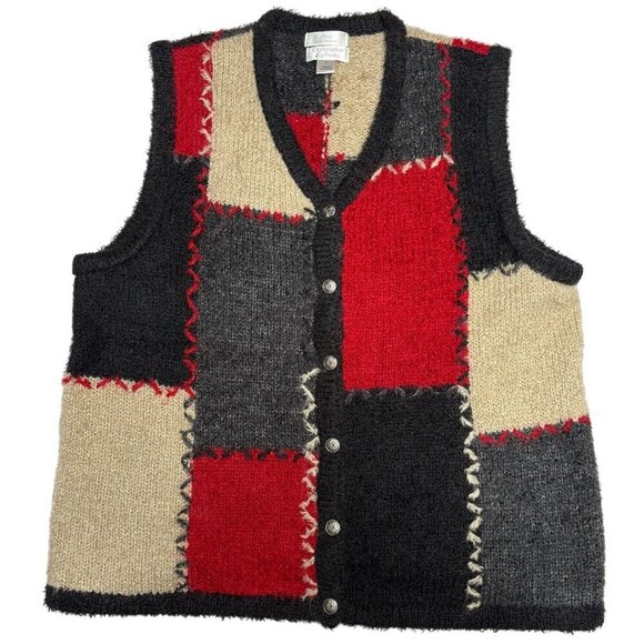 Christopher & Banks XL Patchwork Knit Vest Hand Embroidered Mohair Blend Women's - Picture 1 of 10